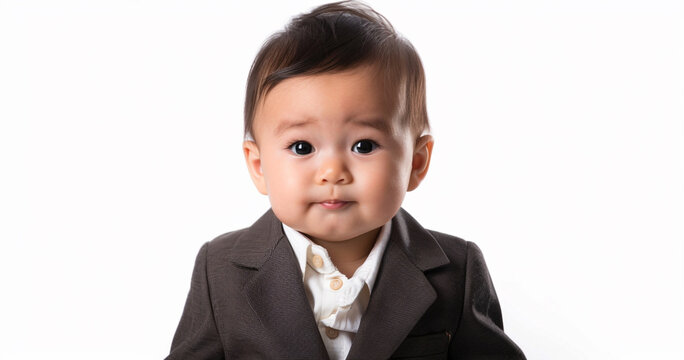 a cute baby in suit on white background High detailed and high resolution