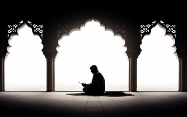 Silhouette of a Person Spending Time in Quiet Contemplation Isolated on White Background.