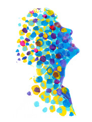 A colorful double exposure paintography profile silhouette