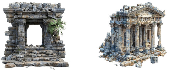 ancient temple ruins isolated on transparent background, element remove background, element for design. - obrazy, fototapety, plakaty