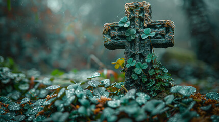 St. Patrick's Day Symbolism: Celtic Cross with Shamrocks