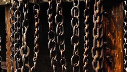 Rusty Chains on Wooden Bar: A Striking Close-Up