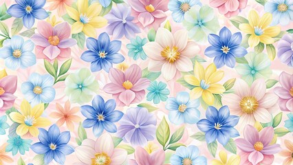 Fototapeta na wymiar Beautiful Spring Flowers in Pastel Pink, Blue, Yellow, and White