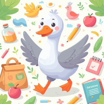 cartoon flying goose education element for children book