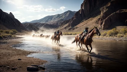 Zelfklevend Fotobehang Horse riding in the desert © LAYHONG