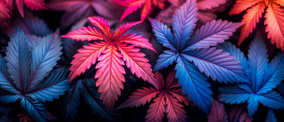 Colorful background with cannabis leaves