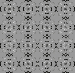 Beautiful vector seamless monochrome pattern on a gray background