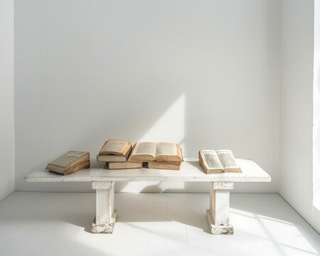Minimalist white table with classic religious accessories simplicity in faith components