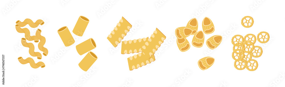 Wall mural wheat pasta of different shape and type vector set