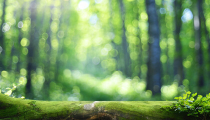 Green forest blur bokeh background. Spring on summer season.