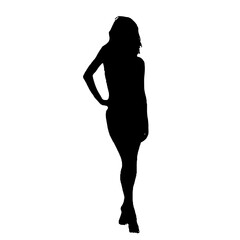 Full body silhouette of a beautiful woman is in style with a transparent background