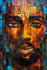 Stained glass illustration of a black Jesus Christ. Generative AI. 