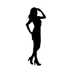 Full body silhouette of a beautiful woman is in style with a transparent background