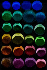 Black background of multicolored watercolor circles. Abstract composition of watercolor circles on a black background. - 746567945