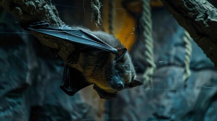 close up shot of a bat inside a cave