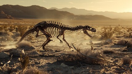 Fototapeta na wymiar a dinosaur squeleton in the dusty desert