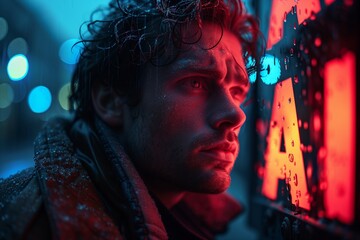 A man looking an AI sign