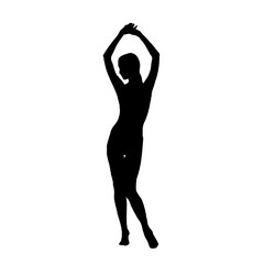 Full body silhouette of a beautiful woman is in style with a transparent background