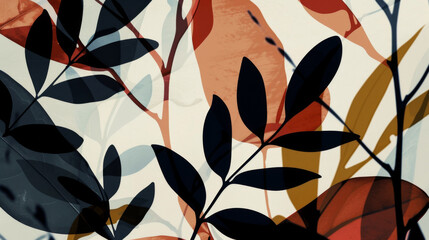 Artistic floral pattern with autumn color palette - Stylized leaves and branches in a dynamic and abstract autumn color palette, s a modern artistic feel