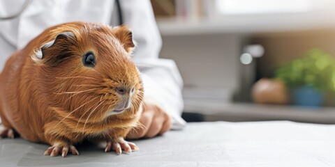 Generative AI, cute small guinea pig on the table being examined by professional veterinarian in vet clinic	
