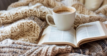 cozy blankets, steaming coffee, and a good book High detailed and high resolution smooth and high quality photo professional photography