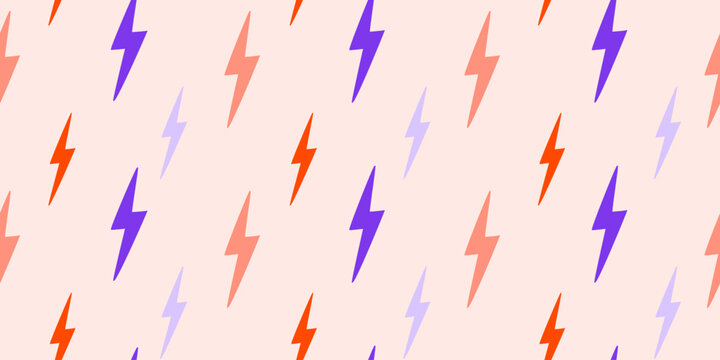 Lightning bolt seamless pattern. Groovy funky flash repeated ornament. Energy and power sign. Vector illustration design for fabric, textile, background, wrapper, packaging.