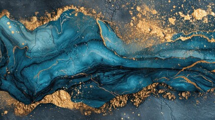 Obraz premium Luxury abstract fluid art painting background alcohol ink technique. Luxury gold blue marble texture background for interior decoration. Abstract digital artwork