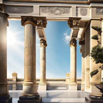 Artistic representation of an ancient Greek temple's interior structure. AI image.