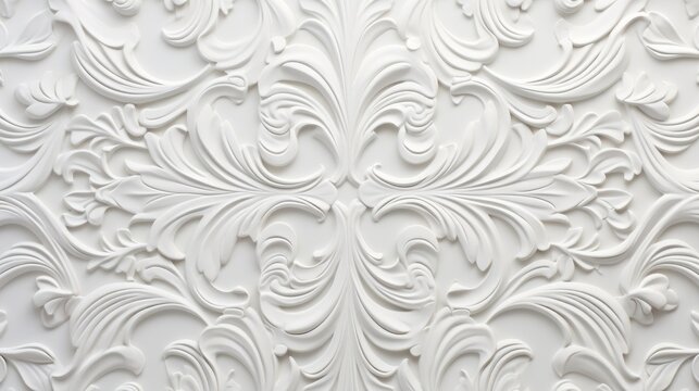 white background in the form of a gypsum panel with stucco molding