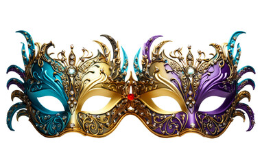 Exquisite Mardi Gras Masks Adorned with Intricate Details Isolated on Transparent Background PNG.