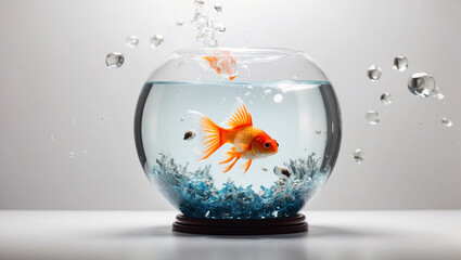 aquarium with goldfish isolated on white background