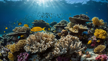 coral reef with beautiful fish - obrazy, fototapety, plakaty