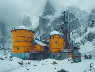 Obraz premium Centre informatique (datacenter) dans un paysage enneigé pour refroidir les serveurs