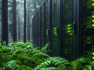 Datacenter dans la nature, concept d'impact écologique du numérique et des centres informatiques - obrazy, fototapety, plakaty