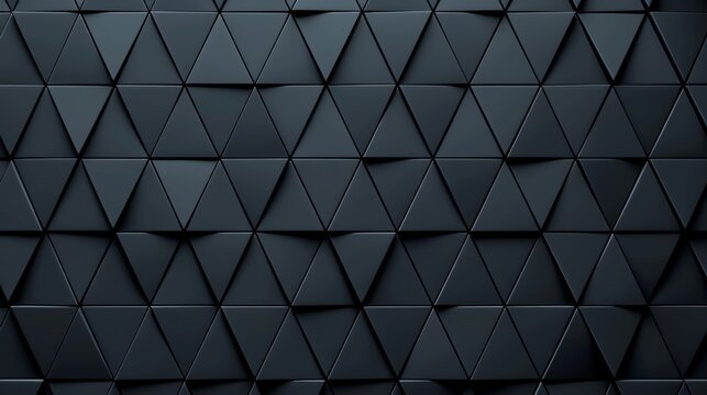 Generative AI image of Futuristic, High Tech, dark background, with a triangular block structure. Wall texture with a 3D triangle tile pattern. 3D render