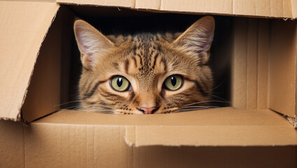 cute cat sitting in a cardboard box