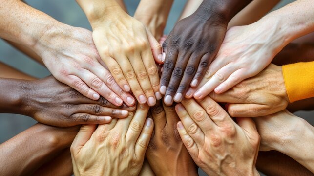 Diversity, people holding hands together, community support concept. 