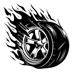 tire in motion with fire, Drifting Car Burning Tier