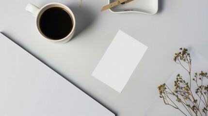 mockup of white business cards on light table surface, template for branding