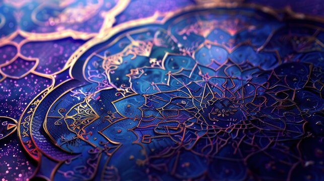 Islamic background pattern blue, gold, orange