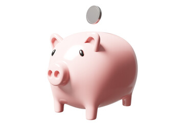 3D rendered illustration of a pink piggy bank with silver coins isolated on a transparent background. For business, finance, success, saving, saving money, bank, deposit
