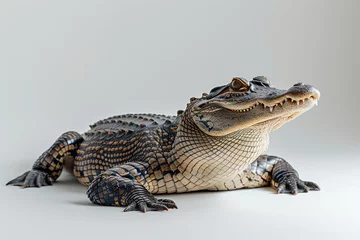 Rolgordijnen crocodile with textured skin, isolated on a white background, showcasing its predatory features. © bajita111122