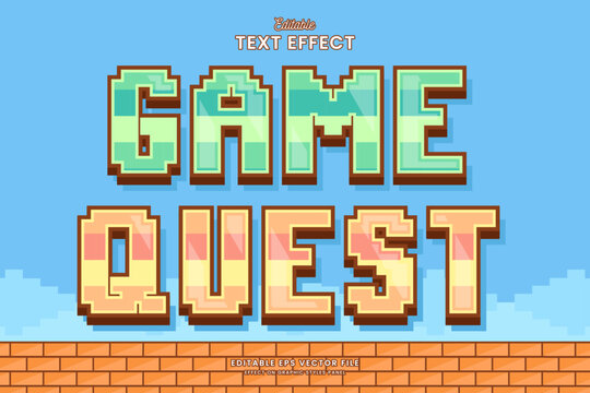 decorative editable game quest pixel text effect vector design