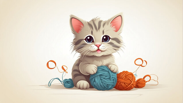 very cute kitten with balls of thread