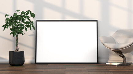 abstract mock up room with picture frame as template - 3D Illustration - 746577939