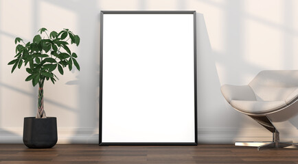 abstract mock up room with picture frame as template - 3D Illustration - 746577975