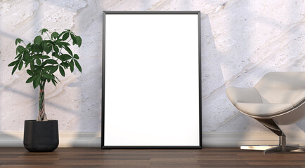 abstract mock up room with picture frame as template - 3D Illustration - 746577999