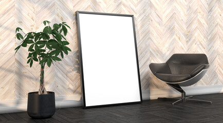 abstract mock up room with picture frame as template - 3D Illustration - 746578106