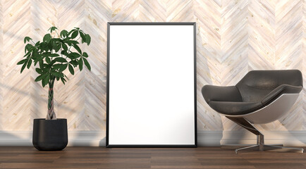 abstract mock up room with picture frame as template - 3D Illustration - 746578163