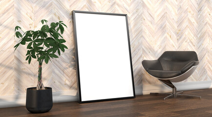 abstract mock up room with picture frame as template - 3D Illustration - 746578176